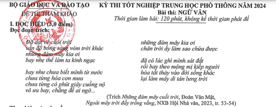 Đề thi tham khảo Kỳ thi tốt nghiệp THPT năm 2024